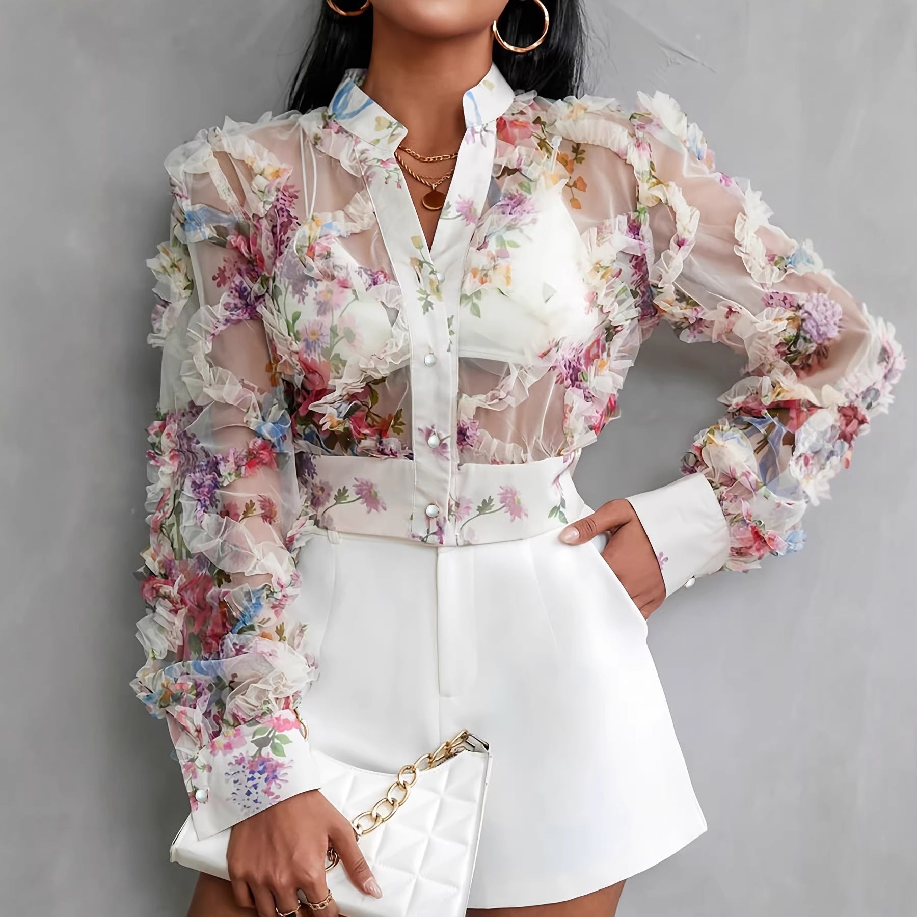 Women's Sheer Floral Casual Shirt