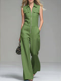 Women's Linen And Cotton Sleeveless Wide-leg Jumpsuit