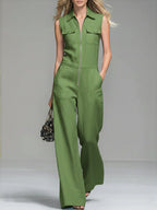Women's Linen And Cotton Sleeveless Wide-leg Jumpsuit