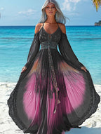 Summer vacation fashion elegant contrast color dress 7240