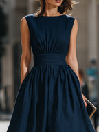 Gathered Waist Sleeveless A-Line Midi Dress