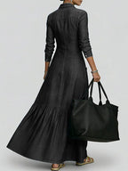 Women's Shirt Collar Long-sleeved Loose A-line Denim Dress