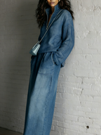Casual Denim Stand-collar Zip-up Top And Skirt Two-piece Set