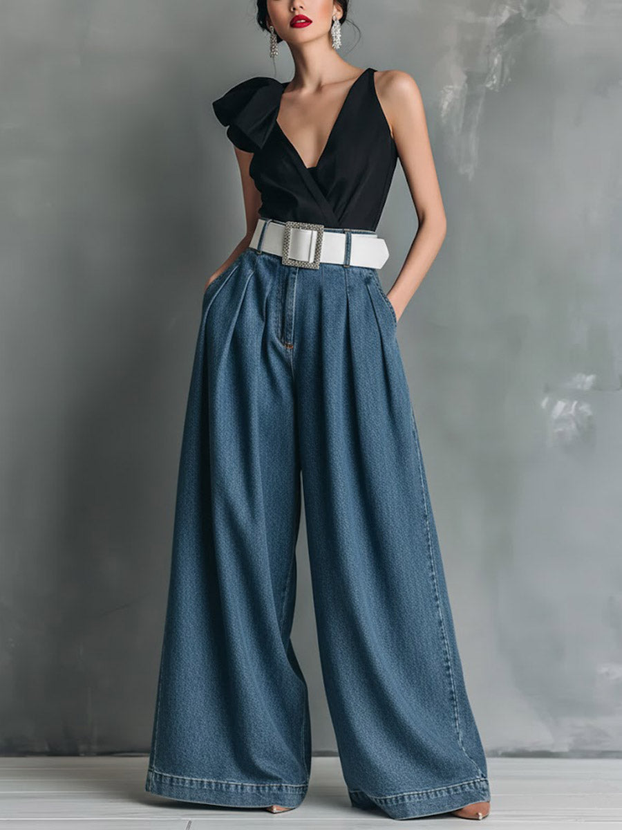 Women's High-waisted Casual Loose-fitting Wide-leg Jeans
