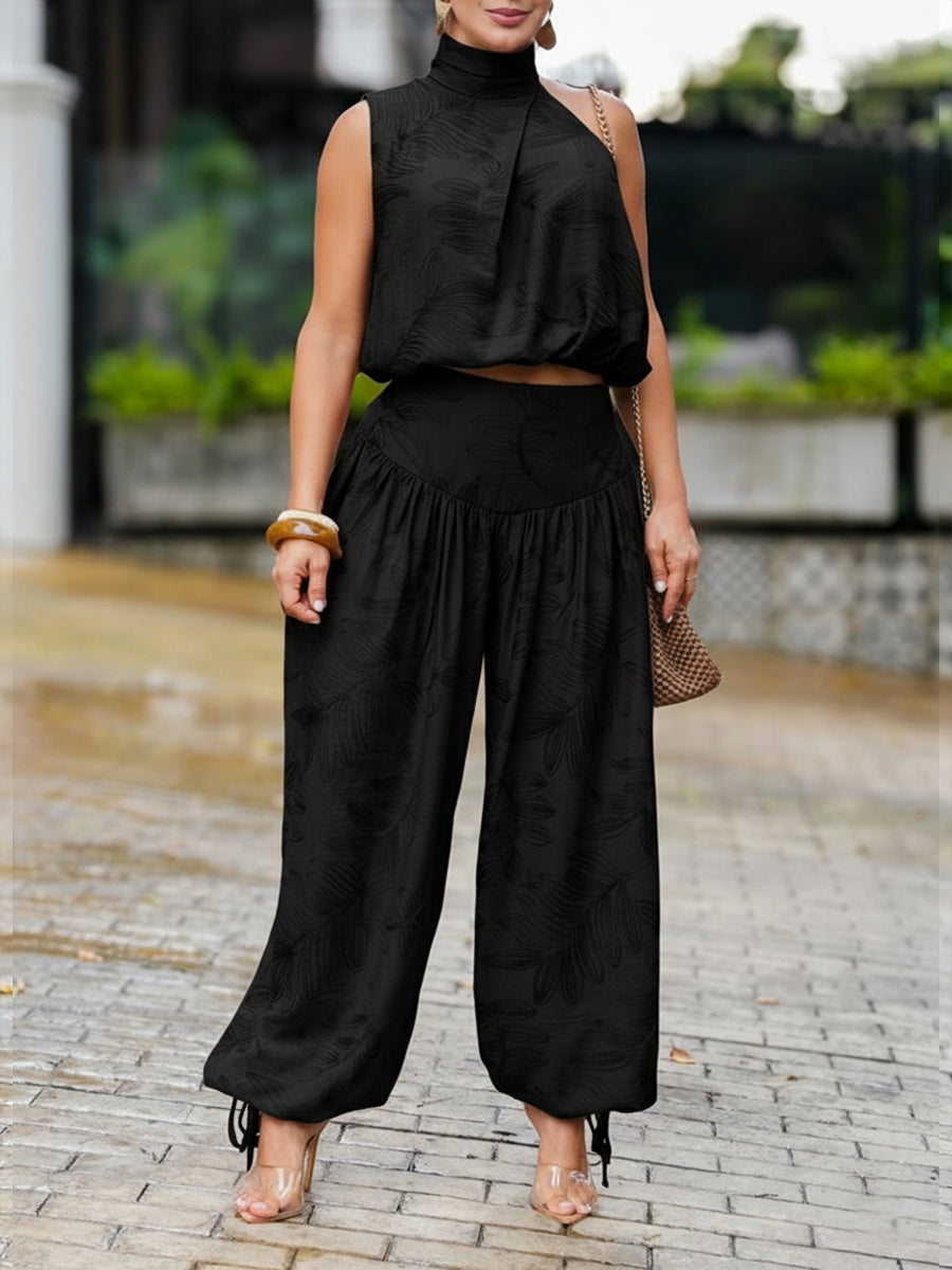 Women's Casual Linen And Cotton Sleeveless Top And Pants Two-piece Set