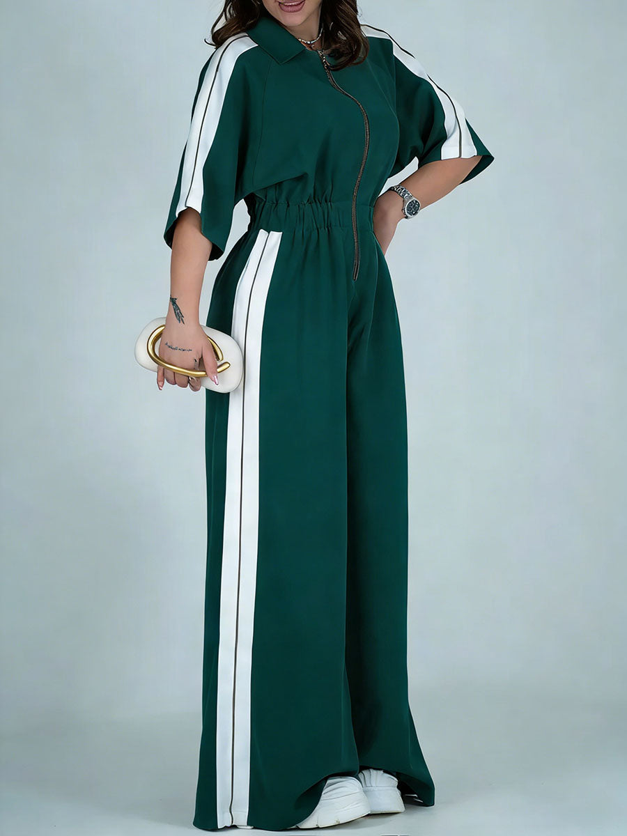 Casual Zip-up Cotton Jumpsuit