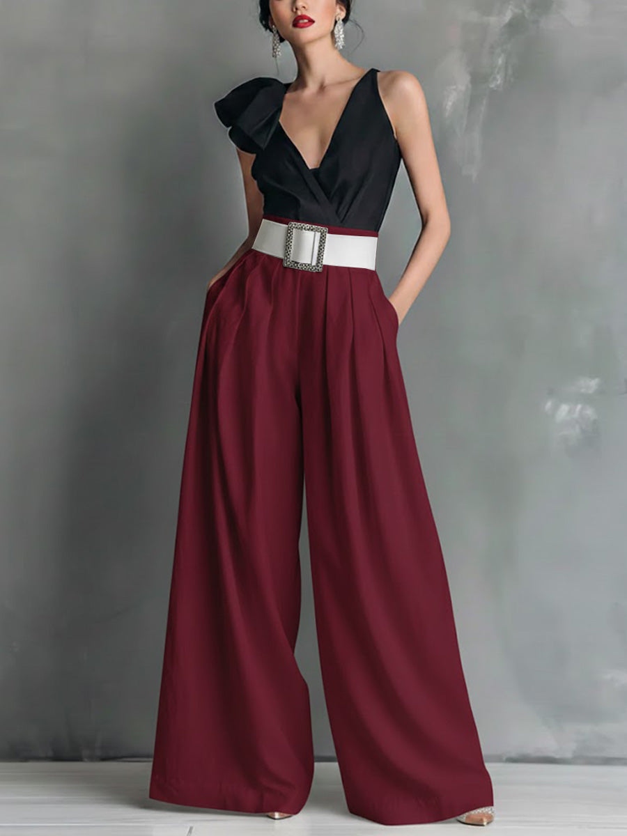 Women's Solid Color High-waisted Casual Loose Cotton Wide-leg Pants