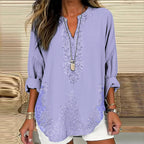 Women's Retro Floral Art Linen Print Casual Shirt
