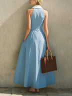 Fashionable Patchwork White Collar Sleeveless Cotton Dress
