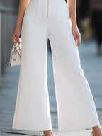 Sleeveless Zip-Front Sculpted Wide-Leg Jumpsuit