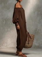 Elegant Vacation Casual Off-the-shoulder Cotton Jumpsuit
