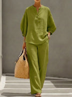Casual Linen And Cotton Two-piece Set