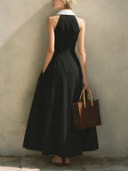 Fashionable Patchwork White Collar Sleeveless Cotton Dress