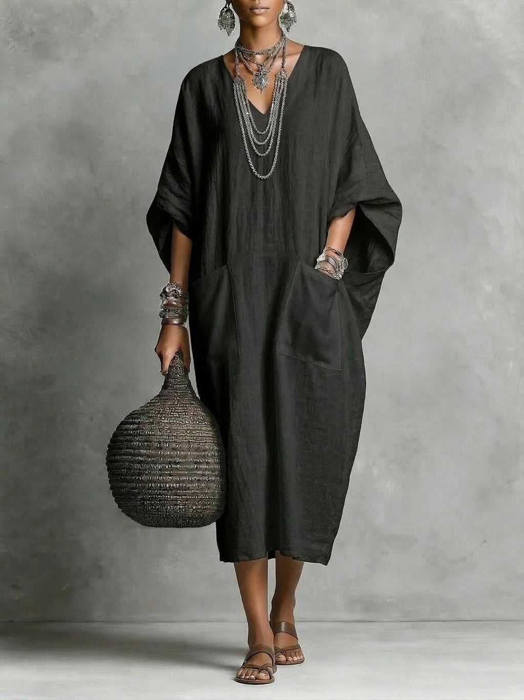 Casual cotton and linen dress