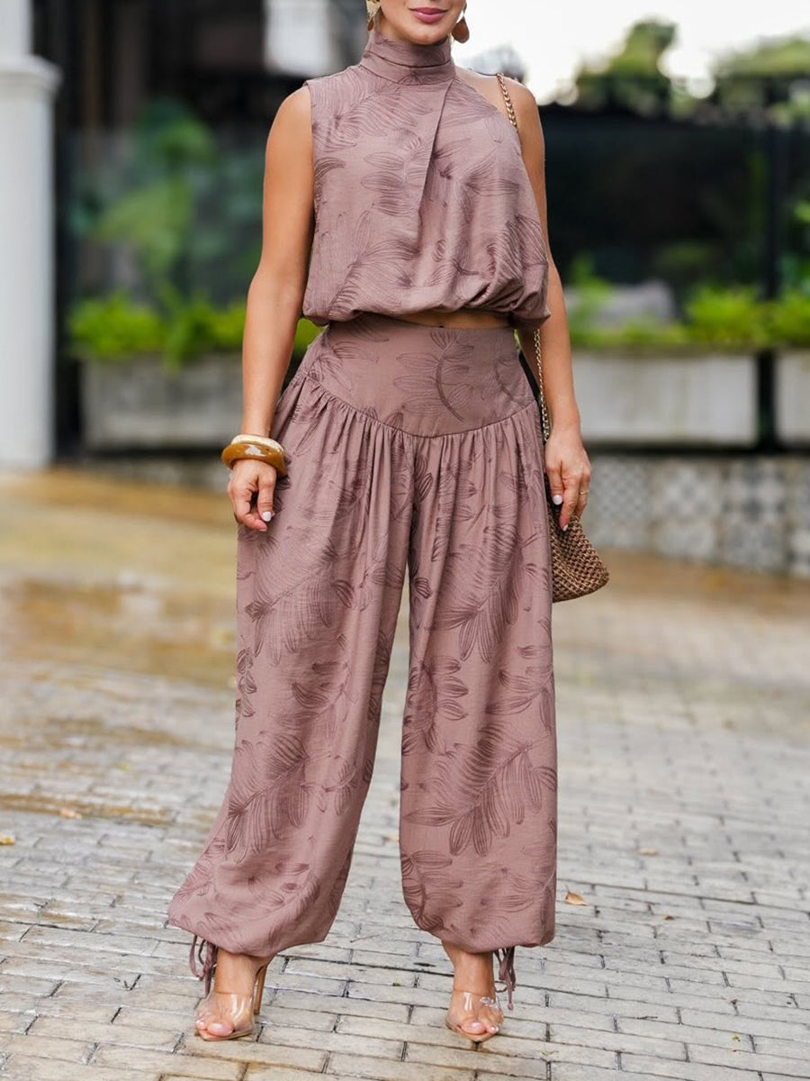 Women's Casual Linen And Cotton Sleeveless Top And Pants Two-piece Set