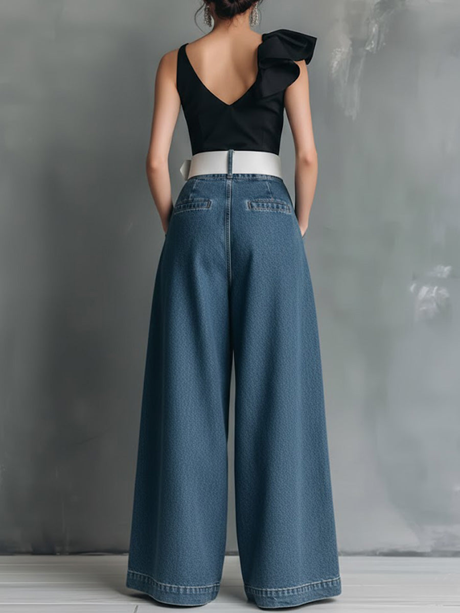 Women's High-waisted Casual Loose-fitting Wide-leg Jeans