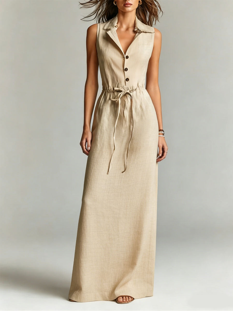 Women's Linen Sleeveless Shirt Dress