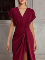 Draped Twist-Waist Asymmetric Hem Maxi Dress