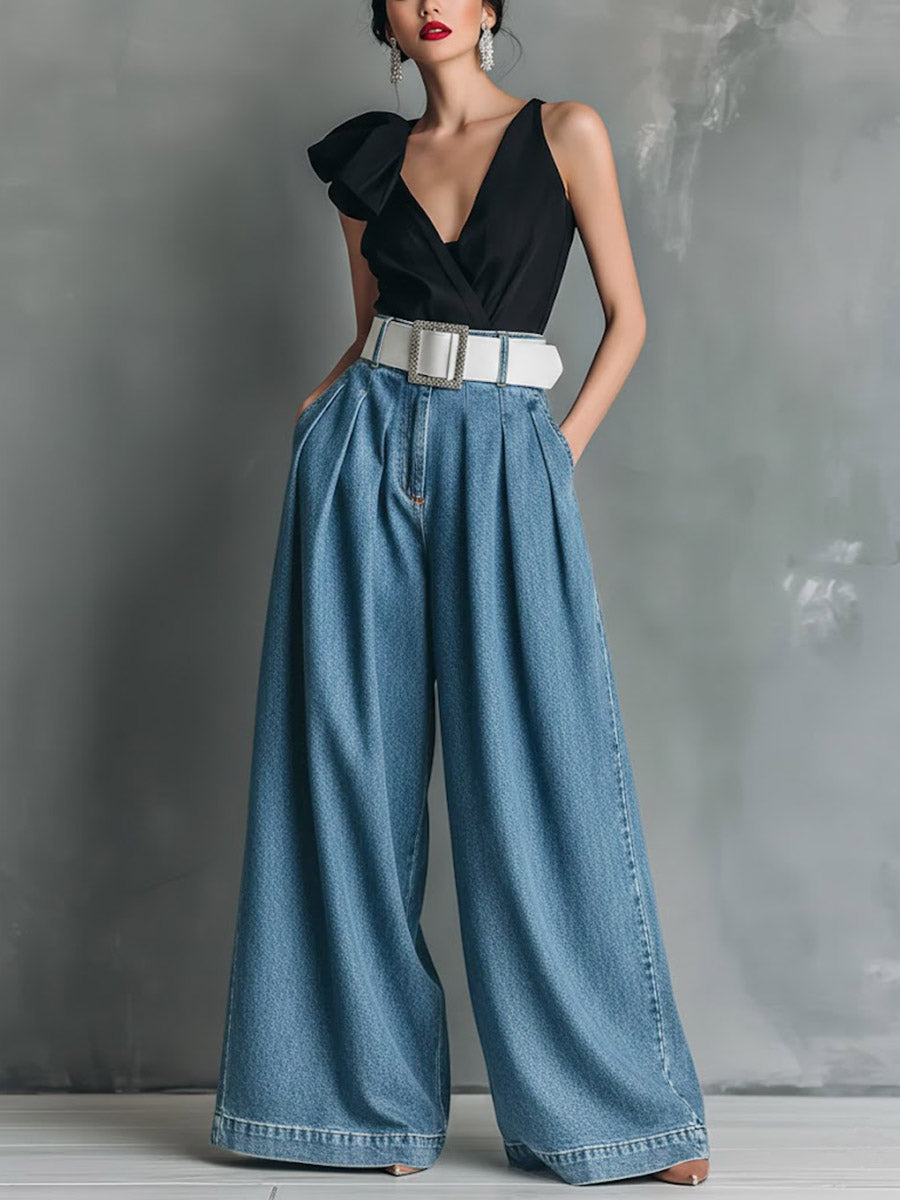 Women's High-waisted Casual Loose-fitting Wide-leg Jeans