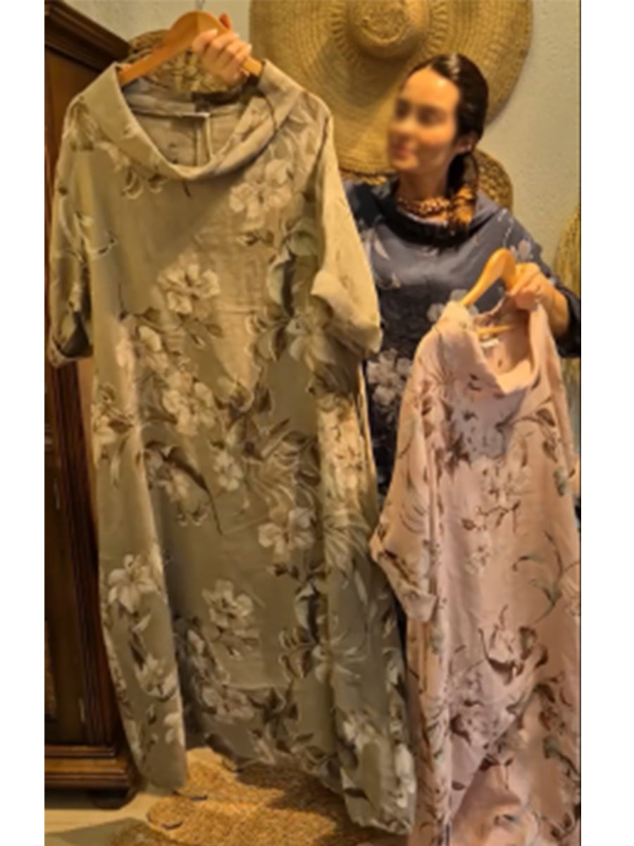 Loose And Comfortable Floral Print Linen And Cotton Dress