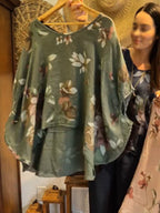 Casual Loose-fitting Floral Print Linen And Cotton Top