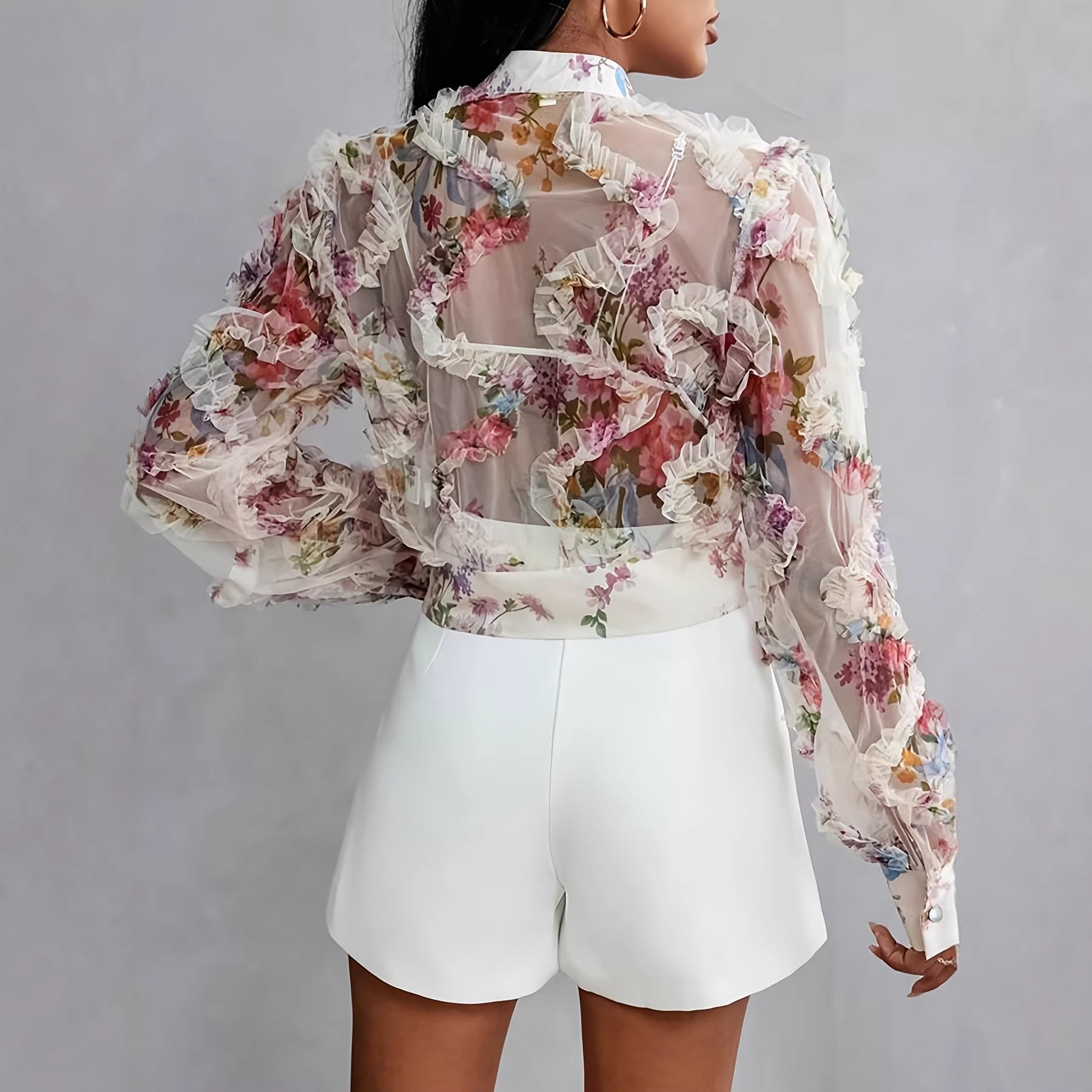Women's Sheer Floral Casual Shirt