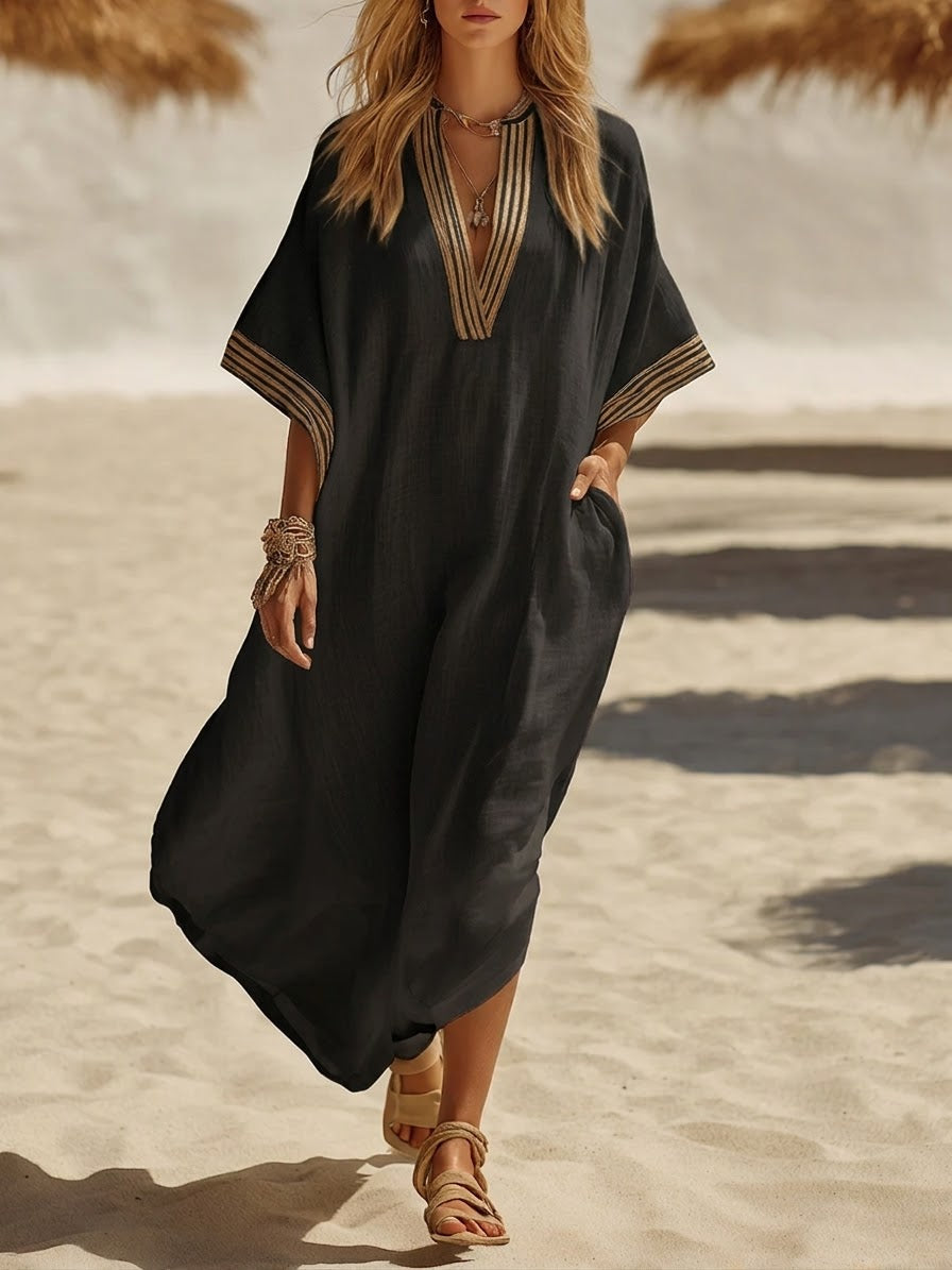Loose-fitting, Casual Resort-style Linen And Cotton Dress