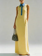 Women's Casual Simple Sleeveless Shirt Cotton Linen Long Dress
