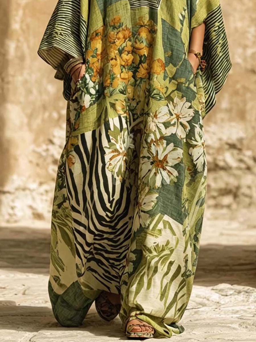 Women's Retro Floral Art Casual Stylish Vacation Maxi Cotton Linen Dress