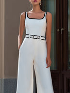 Contrast Trim Square Neck Wide-Leg Jumpsuit