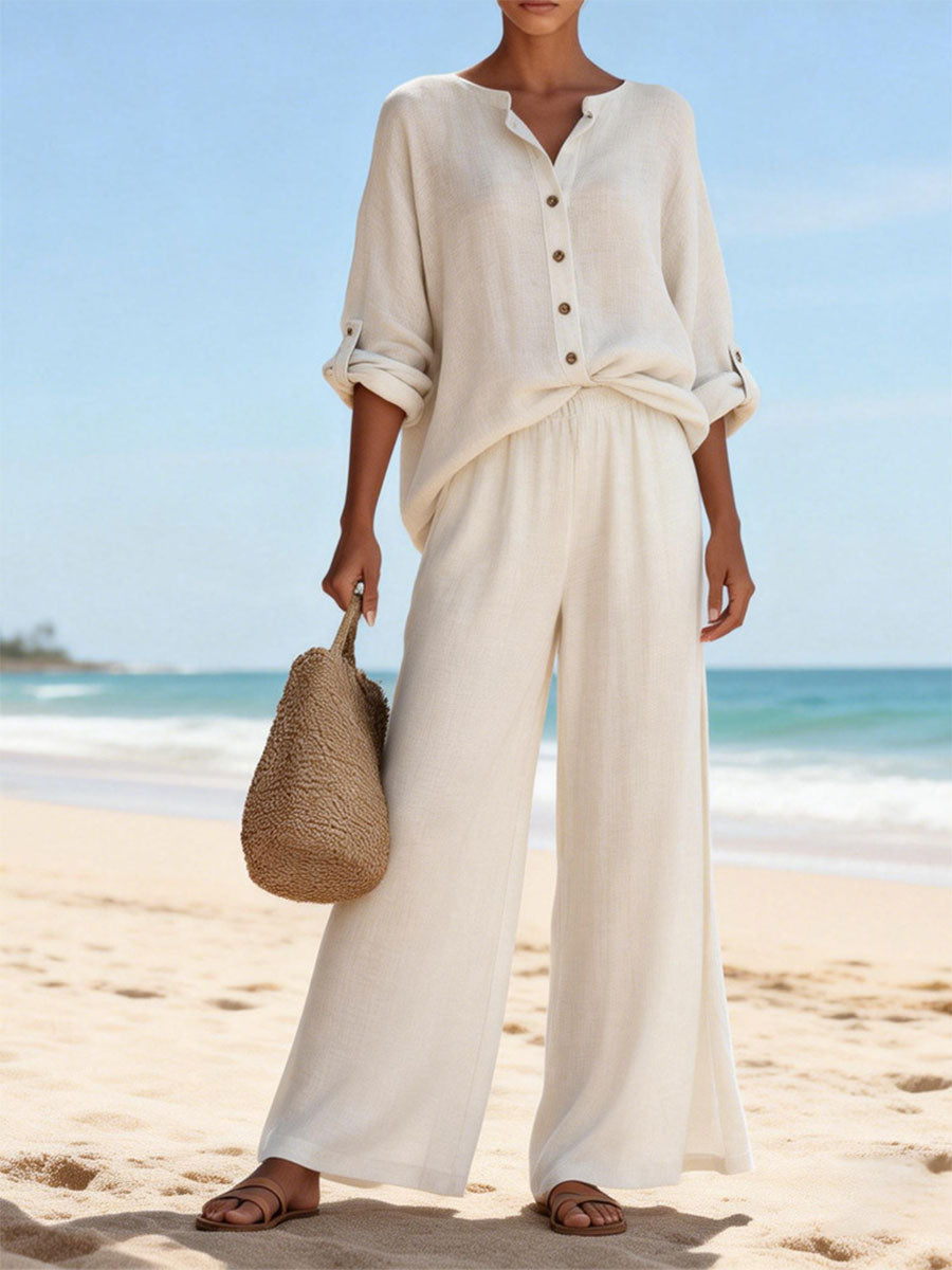 Casual And Cozy Minimalist Linen Two-piece Set