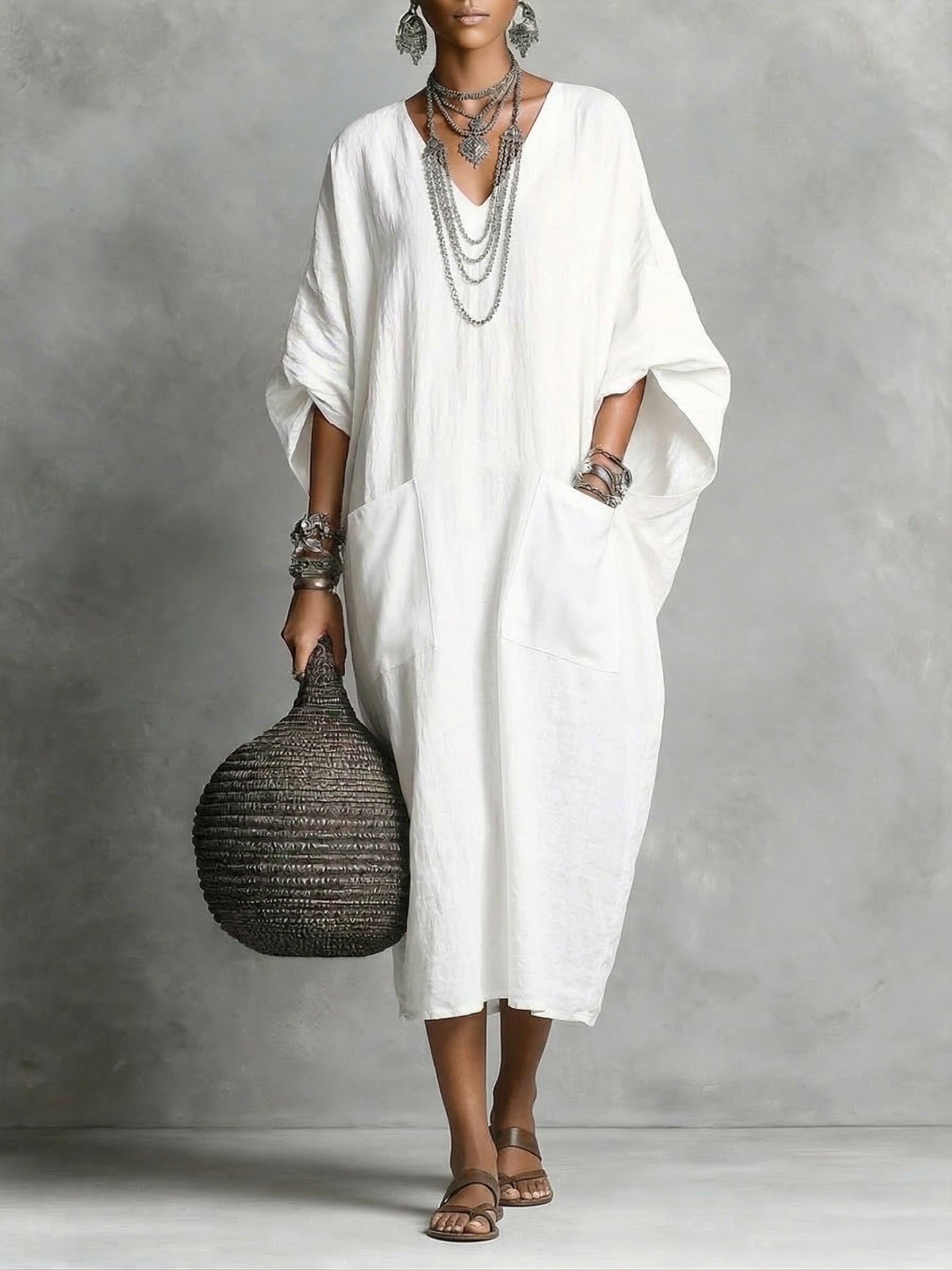 Casual cotton and linen dress