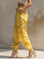 Women's Yellow High-Waisted Cargo Jogger Pants