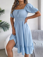 Women's Casual Solid Color Square Neck Short Sleeve Dress