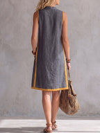 Women's V-neck Sleeveless Casual Loose Cotton-linen Dress