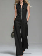 Women's Linen And Cotton Sleeveless Wide-leg Jumpsuit