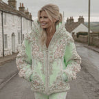 Women's Vintage Flower Embroidery Art Casual Zip Up Hoodie