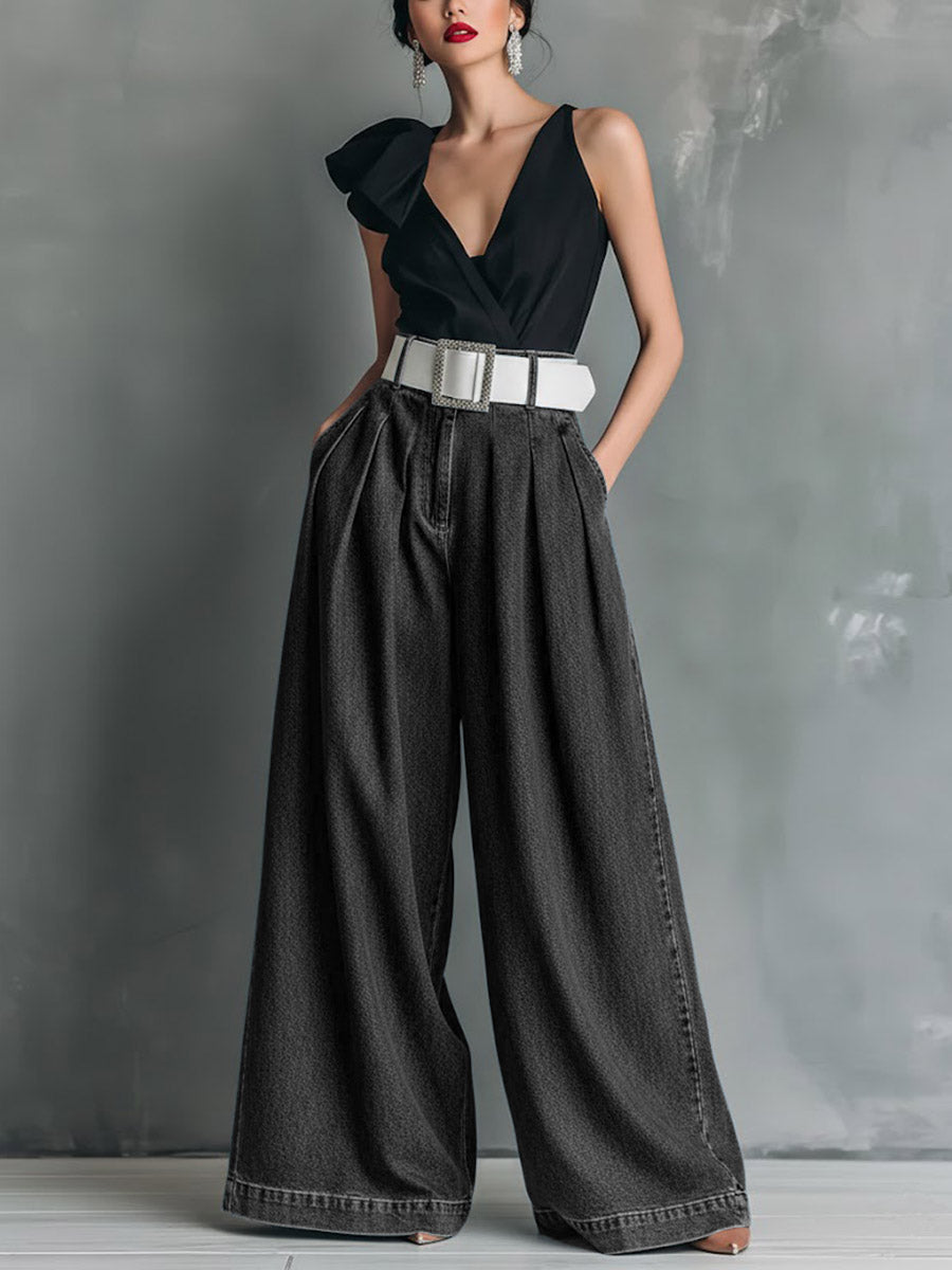 Women's High-waisted Casual Loose-fitting Wide-leg Jeans