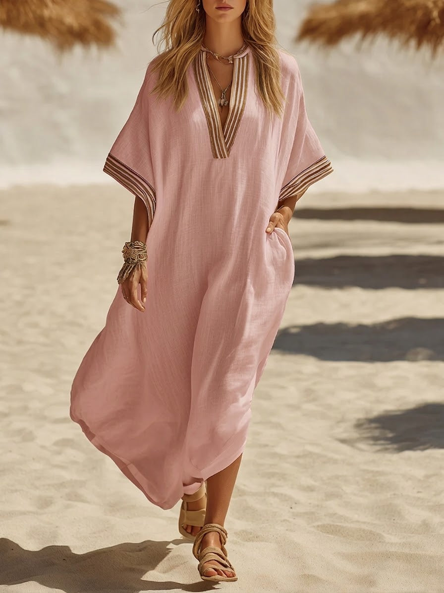 Loose-fitting, Casual Resort-style Linen And Cotton Dress
