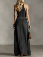 Stylish Slim Fit Sleeveless Denim Maxi Dress