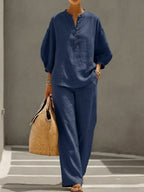 Casual Linen And Cotton Two-piece Set