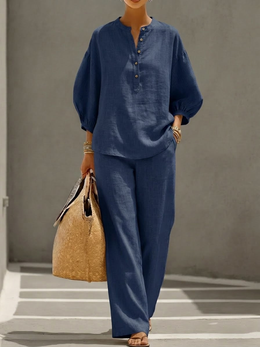 Casual Linen And Cotton Two-piece Set