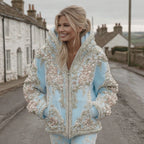 Women's Vintage Flower Embroidery Art Casual Zip Up Hoodie