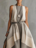 Women's Retro Striped Art Casual Stylish Cotton Linen Maxi Dress