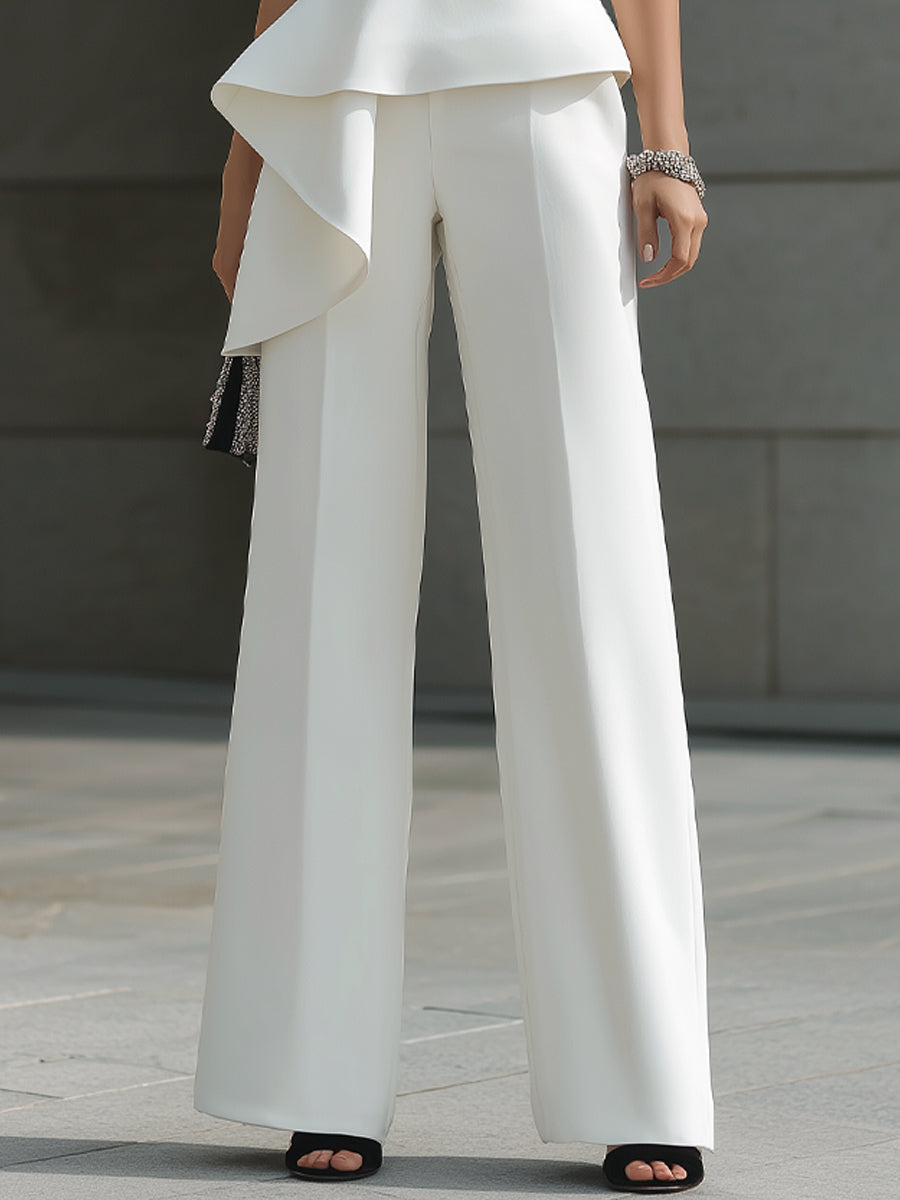 Asymmetric One-Shoulder Peplum Top & Wide-Leg Pants Set