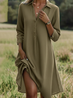 Casual Polo-neck Denim A-line Dress