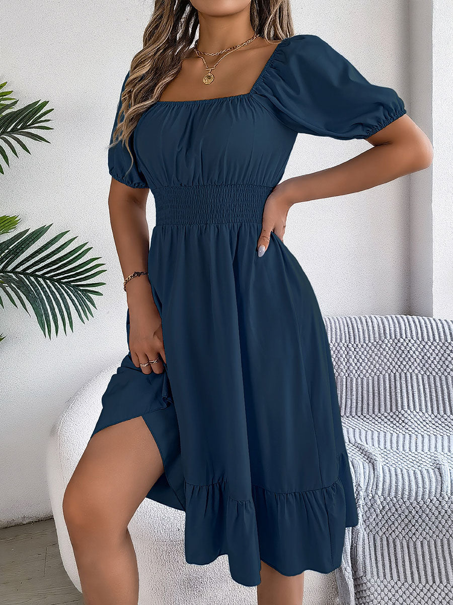 Women's Casual Solid Color Square Neck Short Sleeve Dress