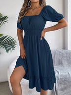 Women's Casual Solid Color Square Neck Short Sleeve Dress