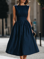 Gathered Waist Sleeveless A-Line Midi Dress
