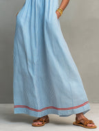 Minimalist Striped Maxi Dress with Red Piping and Thin Straps